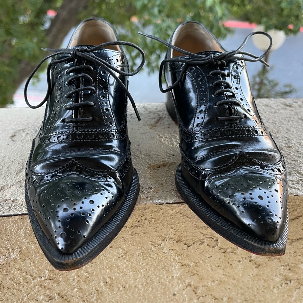 Christian Louboutin Platers Fiori Flat Calf Leather Oxford Shoes Black EU 34